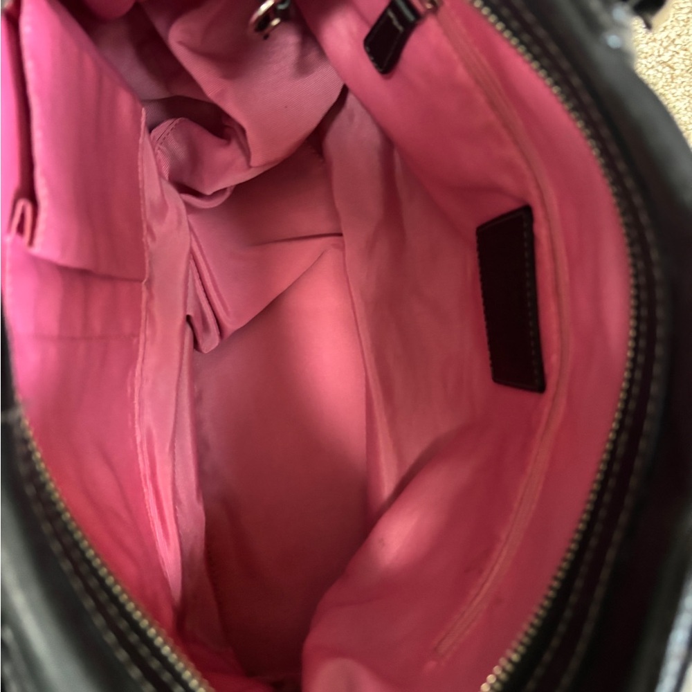 Coach Black Leather Women's Bag with Pink Pom Pom- shoulder or cross body - Picture 3 of 4